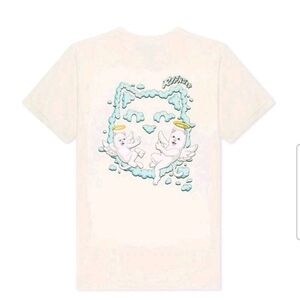 RIPNDIP Unisex Cream In The Clouds Angel Cat Skate Streetwear Crew Neck Tee M